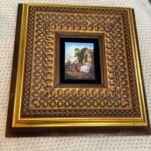 Miniature tempura & watercolor fine art painting by HIL Hand Crafted wood frame